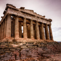 The Parthenon, Athens Backlit perspective of the Parthenon in Athens.