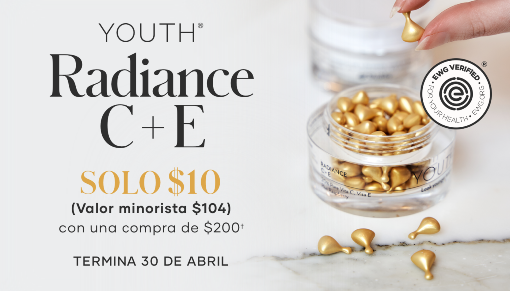 Ahora hasta el 30 de abril, cuando tus clientes gasten $200, pueden agregar YOUTH® Radiance C+E a su carrito por $10.
