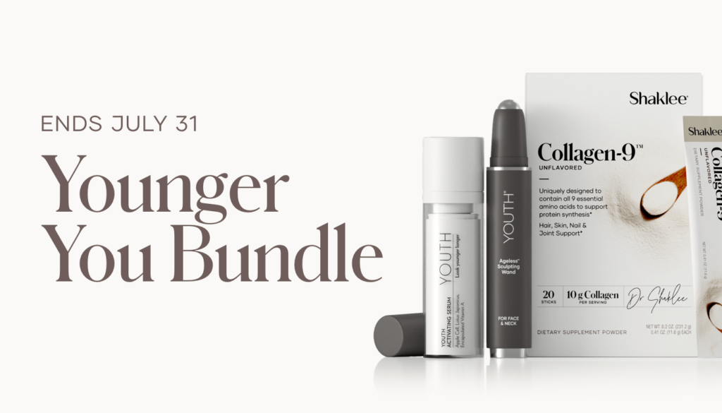 To support your 7-Day Younger You Challenge Wellness Groups this month, we’re offering a specially priced Younger You Bundle for $169 Member Price with promo code AGELESS (a $231 Product Value).