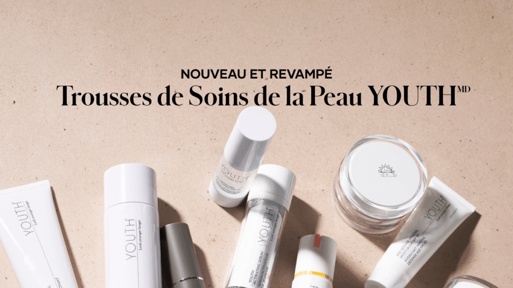 Aidez vos clients à découvrir une peau rayonnante et d’apparence saine avec nos trousses de soins pour la peau YOUTH récemment revampées – propres, cliniquement éprouvés et prêtes à être partagées!